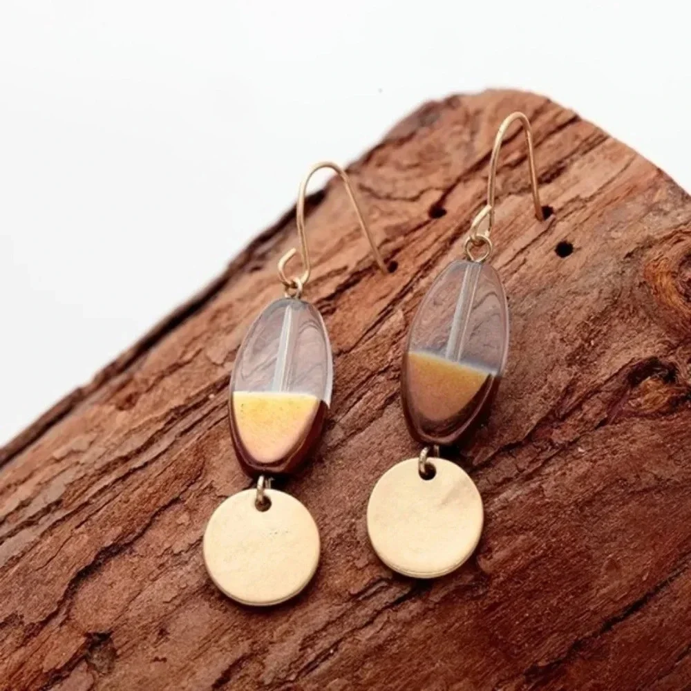 Boho 14k Geometric Beaded Dangle Earrings New